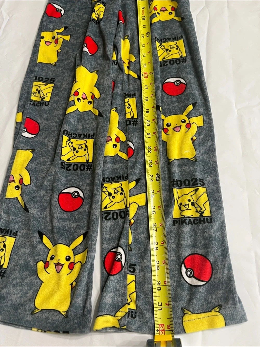 American Apparel Grey Pikachu Fleece Pajama Bottoms with Yellow & Red Print